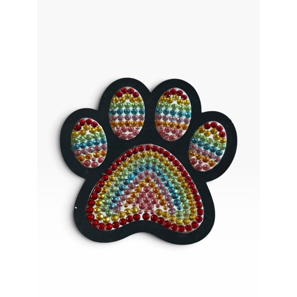 Hand Crafted Wood Paw Print Home Decor Sign rainbow rhinestones gems